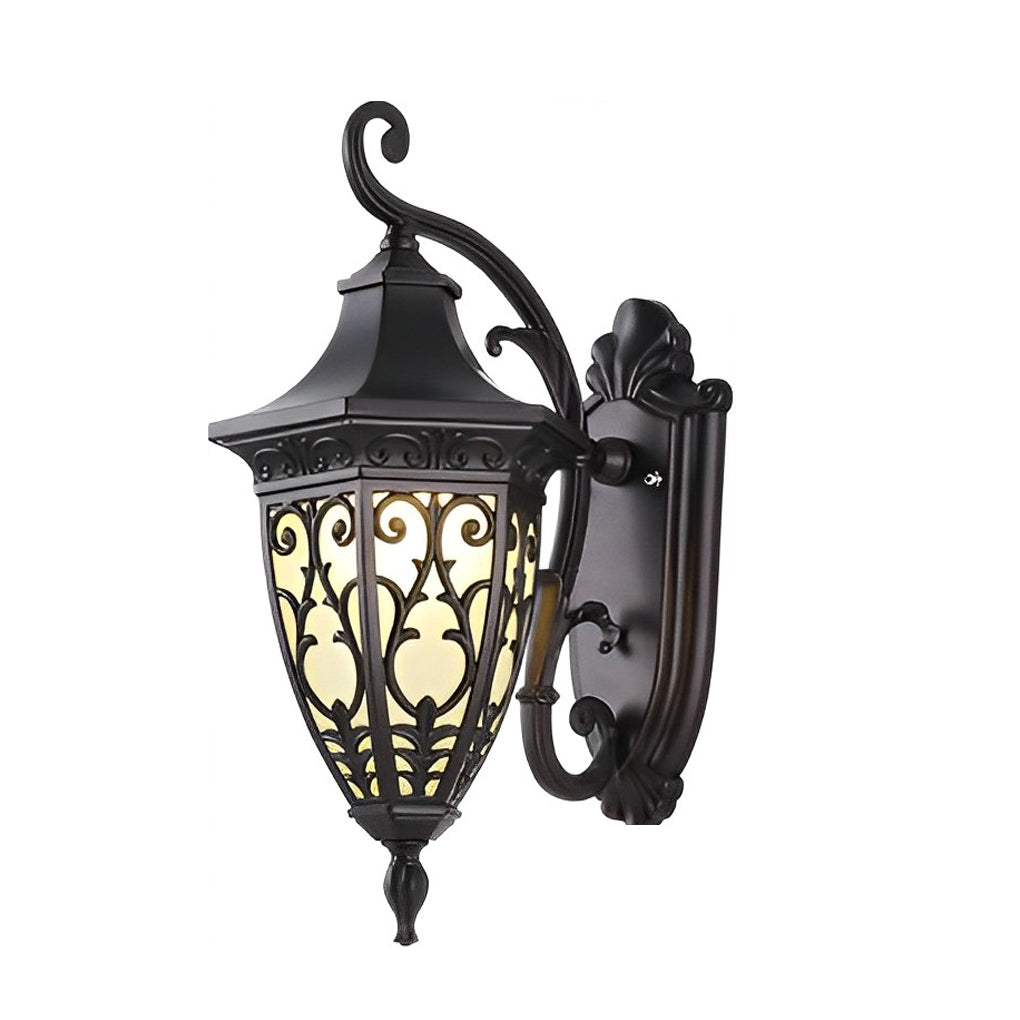 Vintage Flower Pattern Waterproof Black American Style Solar Wall Lamp - Lamp Outdoor