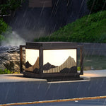 Square Waterproof Mountain Scenery Traditional Solar Post Caps Lights - Lamp Outdoor
