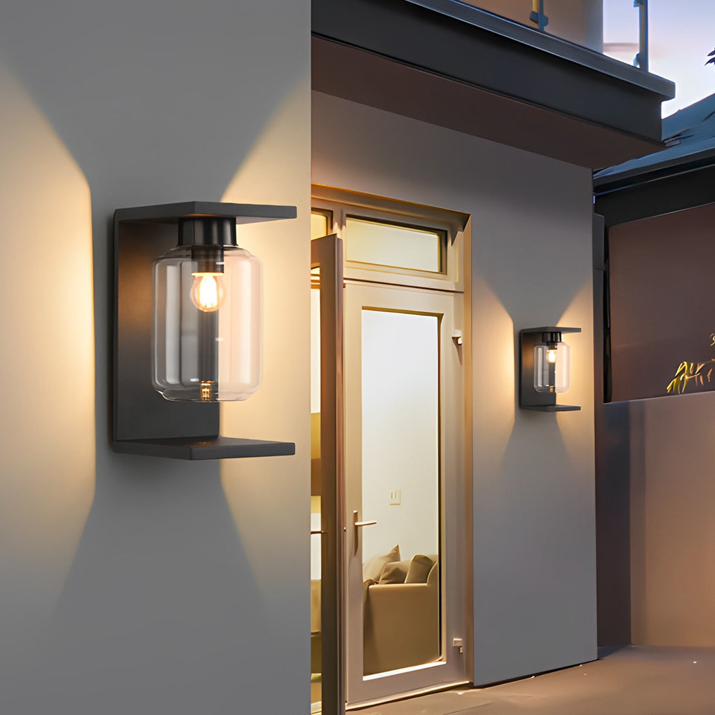 Outdoor Waterproof LED Glass Black Modern Solar Wall Lights with Remote - Lamp Outdoor