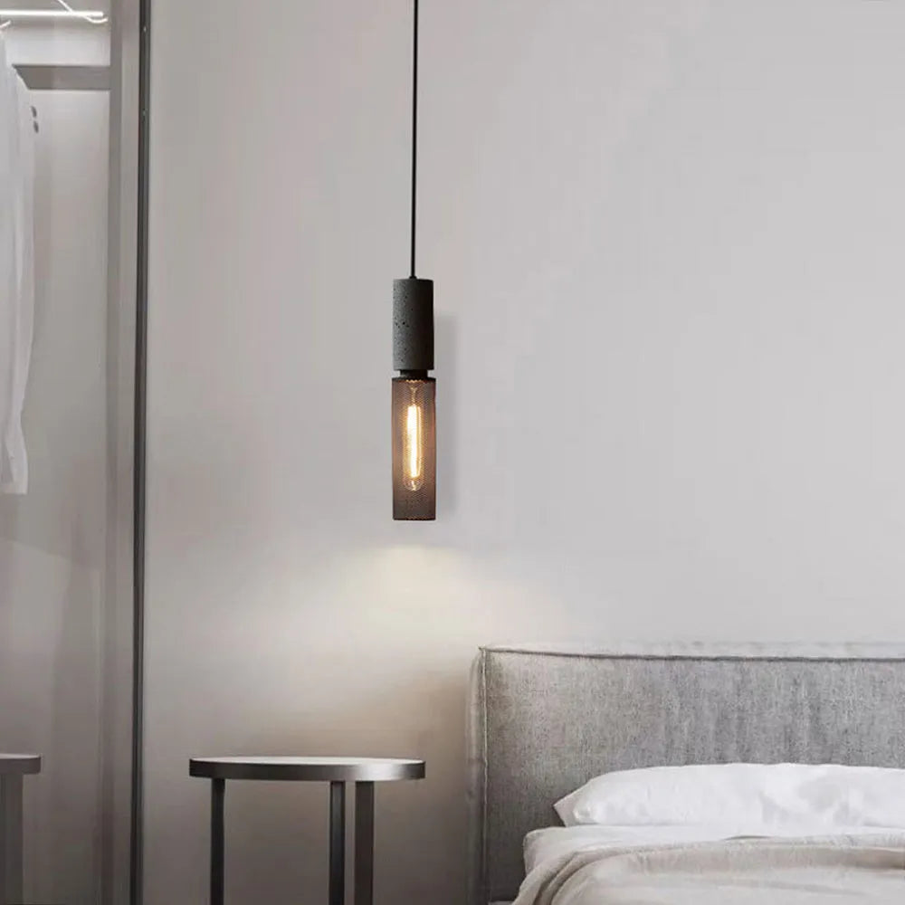 Xenith Industrial Cylindrical Pendant Light, Cement/Metal - Lamp Outdoor