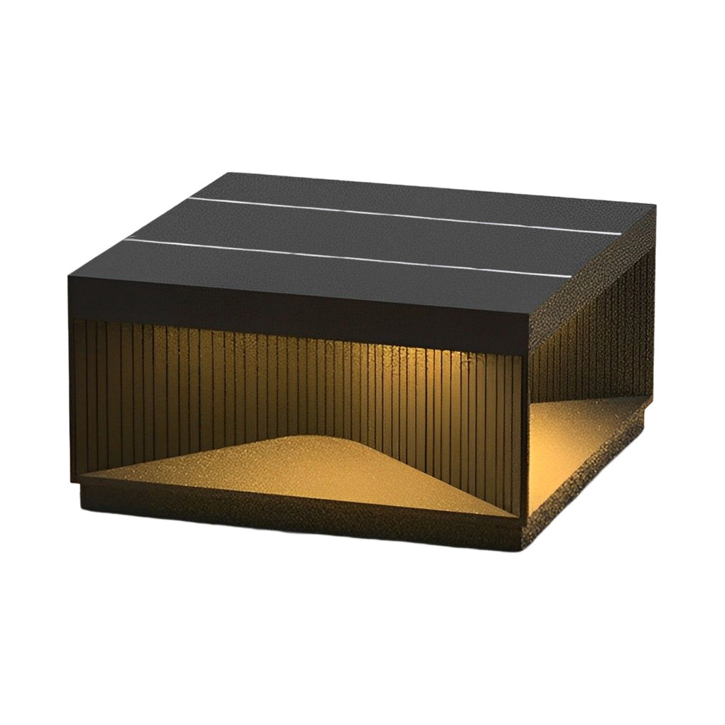 Square Metal Striped Decor LED Waterproof Black Solar Fence Post Light - Lamp Outdoor