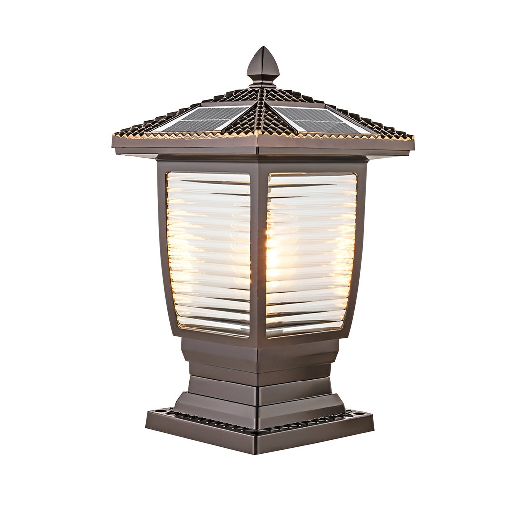 Retro Waterproof Glass Aluminum Brown Modern Solar Fence Post Lights - Lamp Outdoor