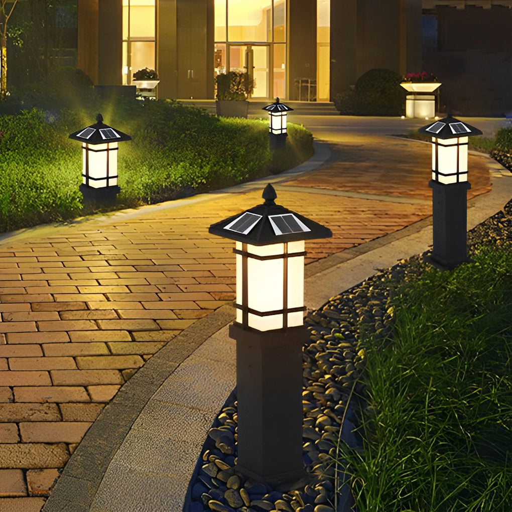 Modern Solar LED Bollard Lights with Ancient Asian Style Top Waterproof Outdoor Light - Lamp Outdoor