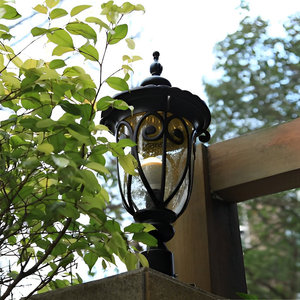 Round Bubble Glass Waterproof Black European Style Outdoor Pillar Lamp - Lamp Outdoor