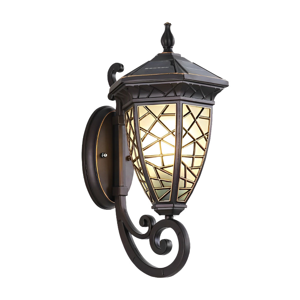 Retro Pattern Waterproof Black American Style Solar Powered Wall Lamp - Lamp Outdoor