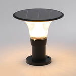 Round Dimmable LED Waterproof Black Modern Solar Fence Post Lights Pillar Lamp - Lamp Outdoor