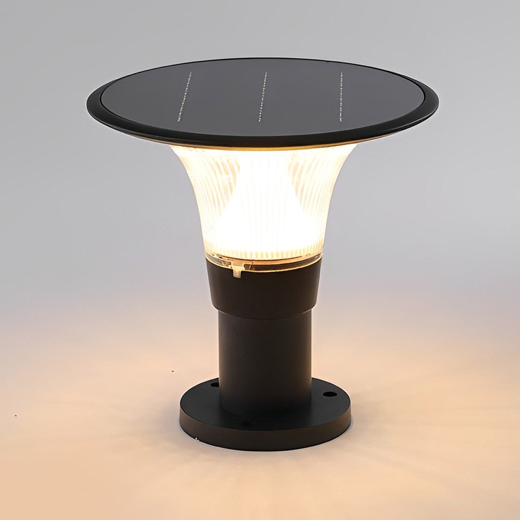 Round Dimmable LED Waterproof Black Modern Solar Fence Post Lights Pillar Lamp - Lamp Outdoor