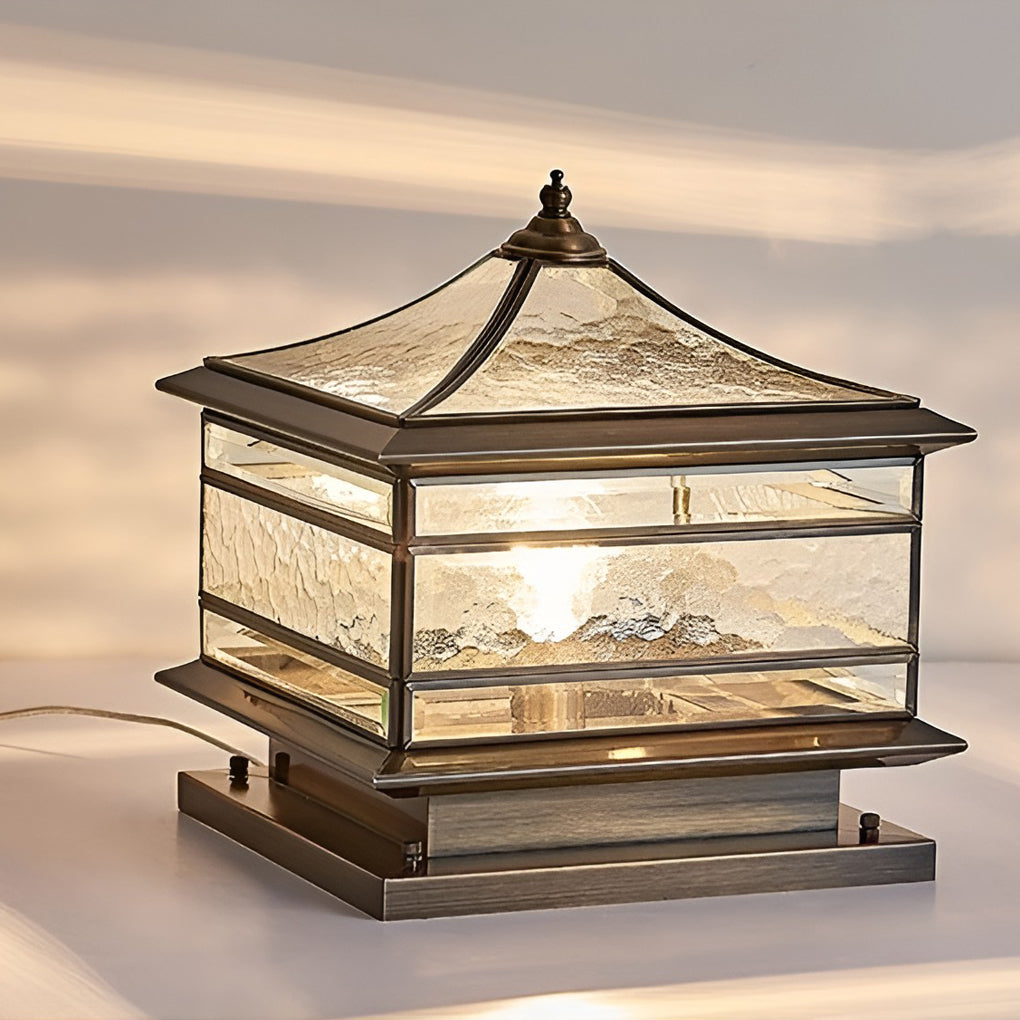 Waterproof Glass Copper Vintage Outdoor Fence Post Lights Pillar Light - Lamp Outdoor