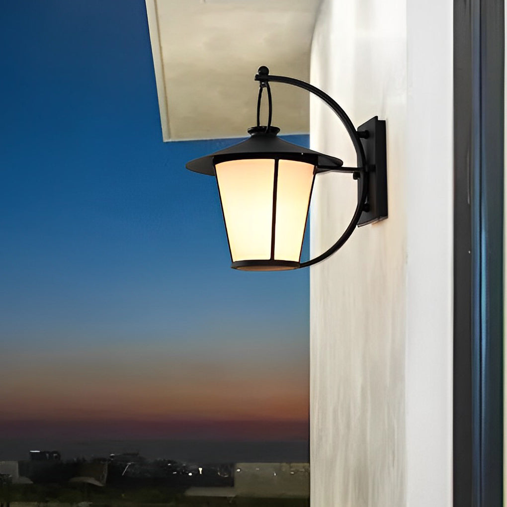 1-Light 13 In. Vintage White Opal Frosted Glass Black Outdoor Wall Light - Lamp Outdoor