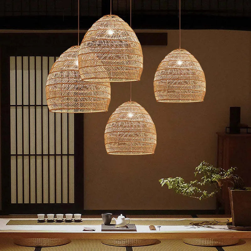 Lian Rattan Bamboo Lampshade Hand Knitted Pendant Light - Lamp Outdoor