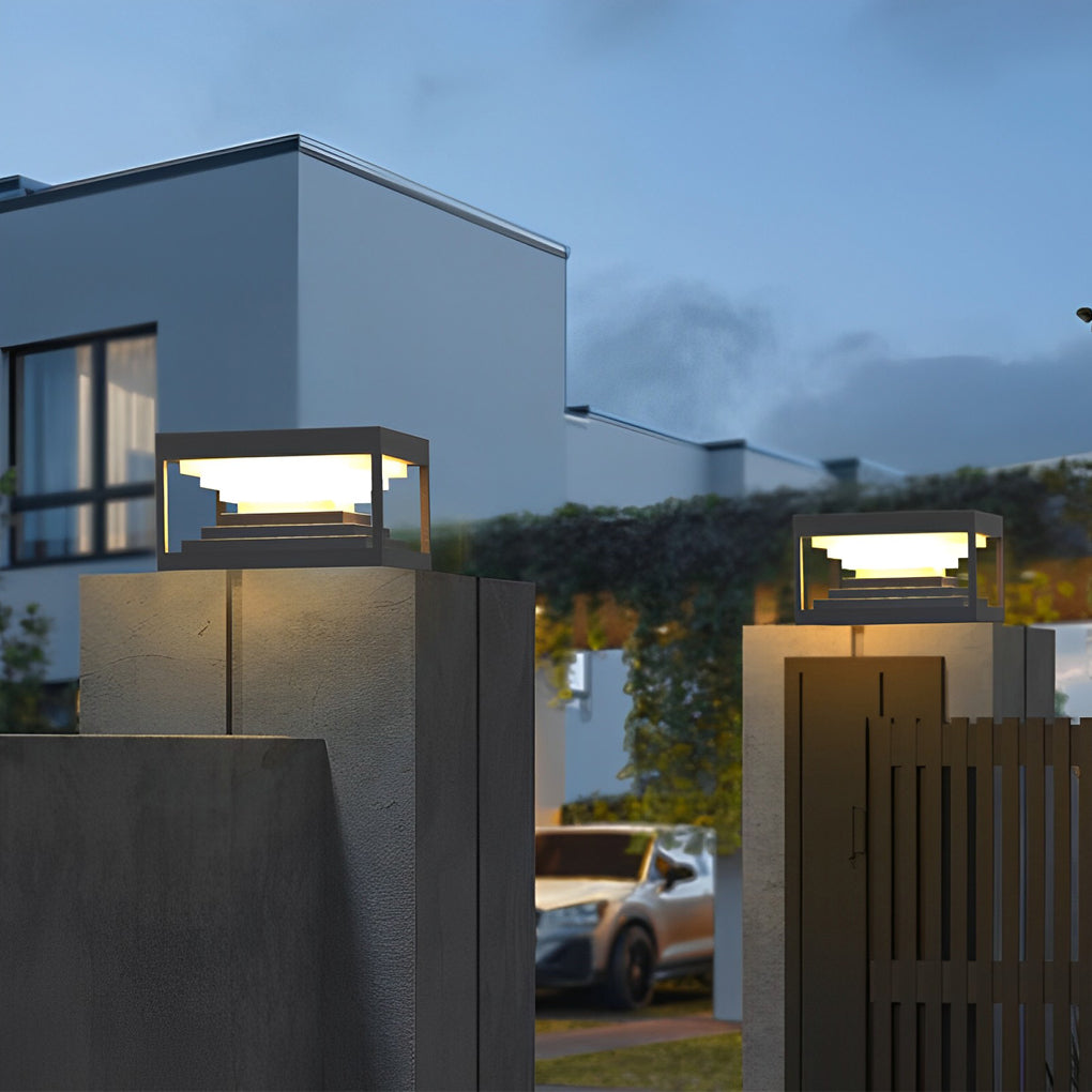 Square Steps Creative Waterproof LED Black Modern Solar Post Caps Lights - Lamp Outdoor