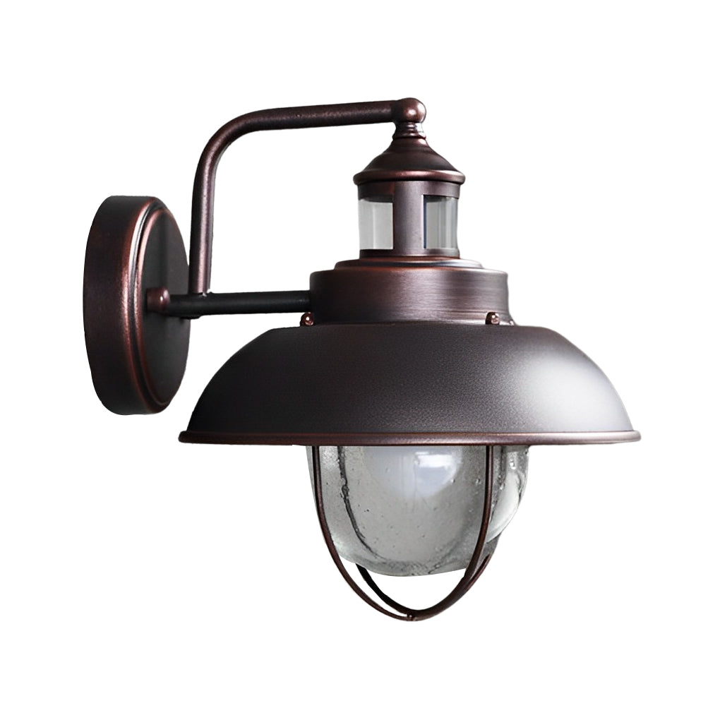 Nautical Black 1-Light Metal Cage Seeded Glass Outdoor Wall Light - Lamp Outdoor