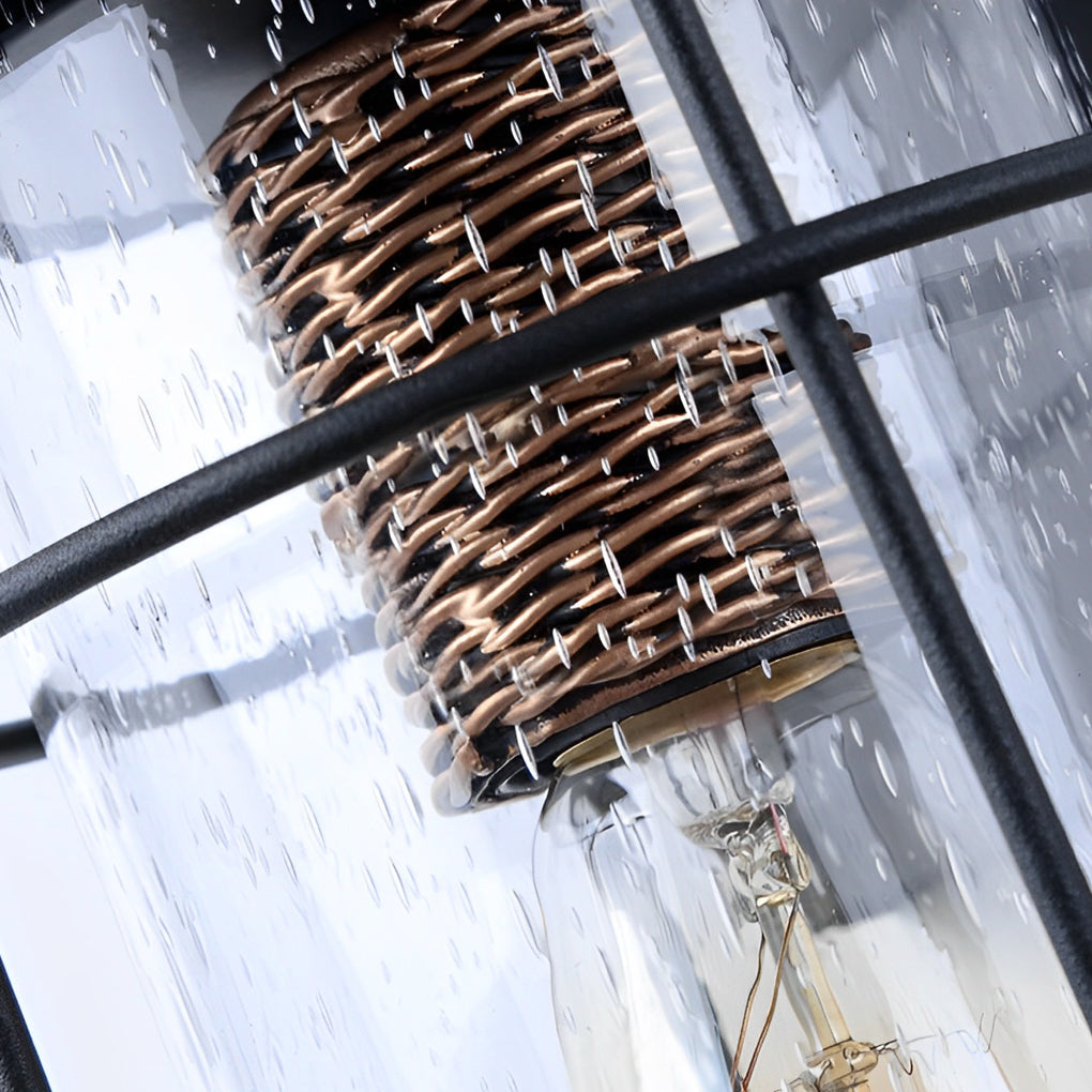 Waterproof Iron Glass Lantern Black Retro Rustic Exterior Wall Lights - Lamp Outdoor