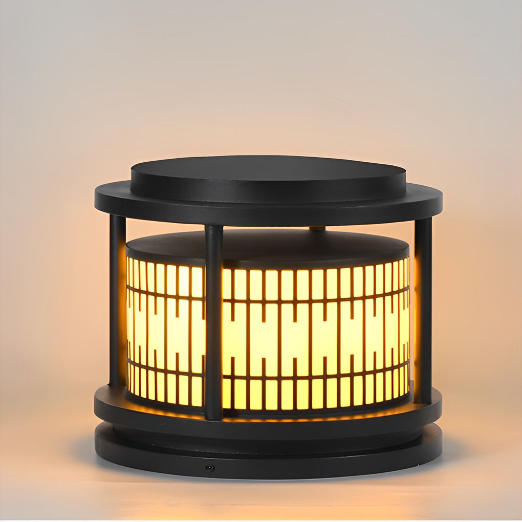 Round Retro Pattern Waterproof LED Black Modern Solar Fence Post Lights - Lamp Outdoor