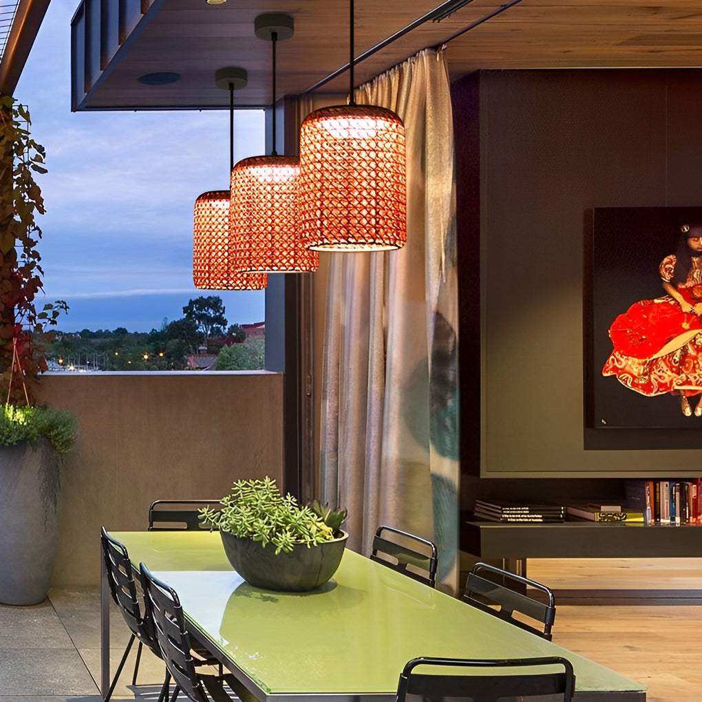 Waterproof Classic Rattan Lanterns LED Red Modern Outdoor Chandelier - Lamp Outdoor