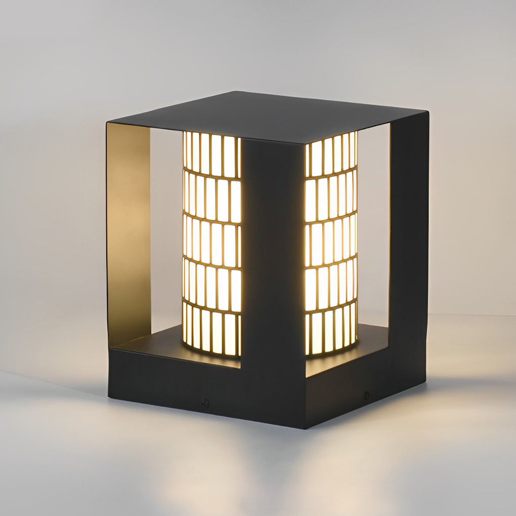 Four-Panel Cylinder Lantern LED Black Waterproof Outdoor Light with Lattice Pattern - Lamp Outdoor