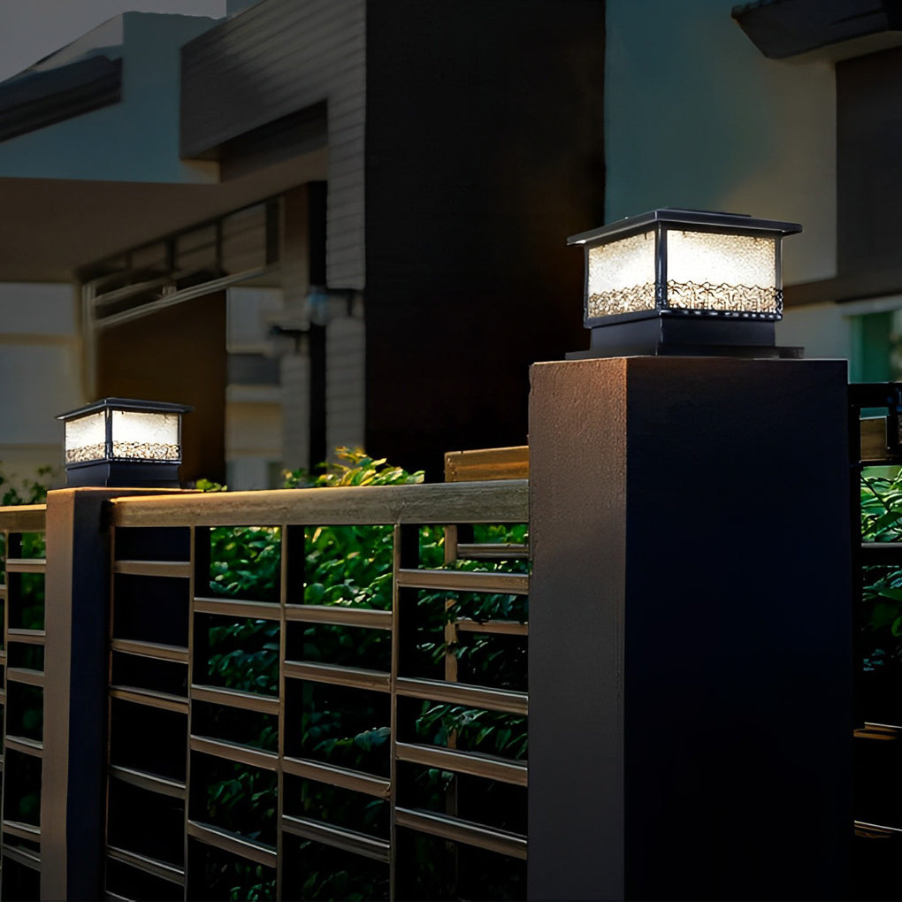 Creative Square Waterproof LED Black Modern Solar Fence Post Lights - Lamp Outdoor