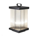 Portable Solar Lantern in Square Rippled Glass Design with Waterproof Black Finish - Lamp Outdoor