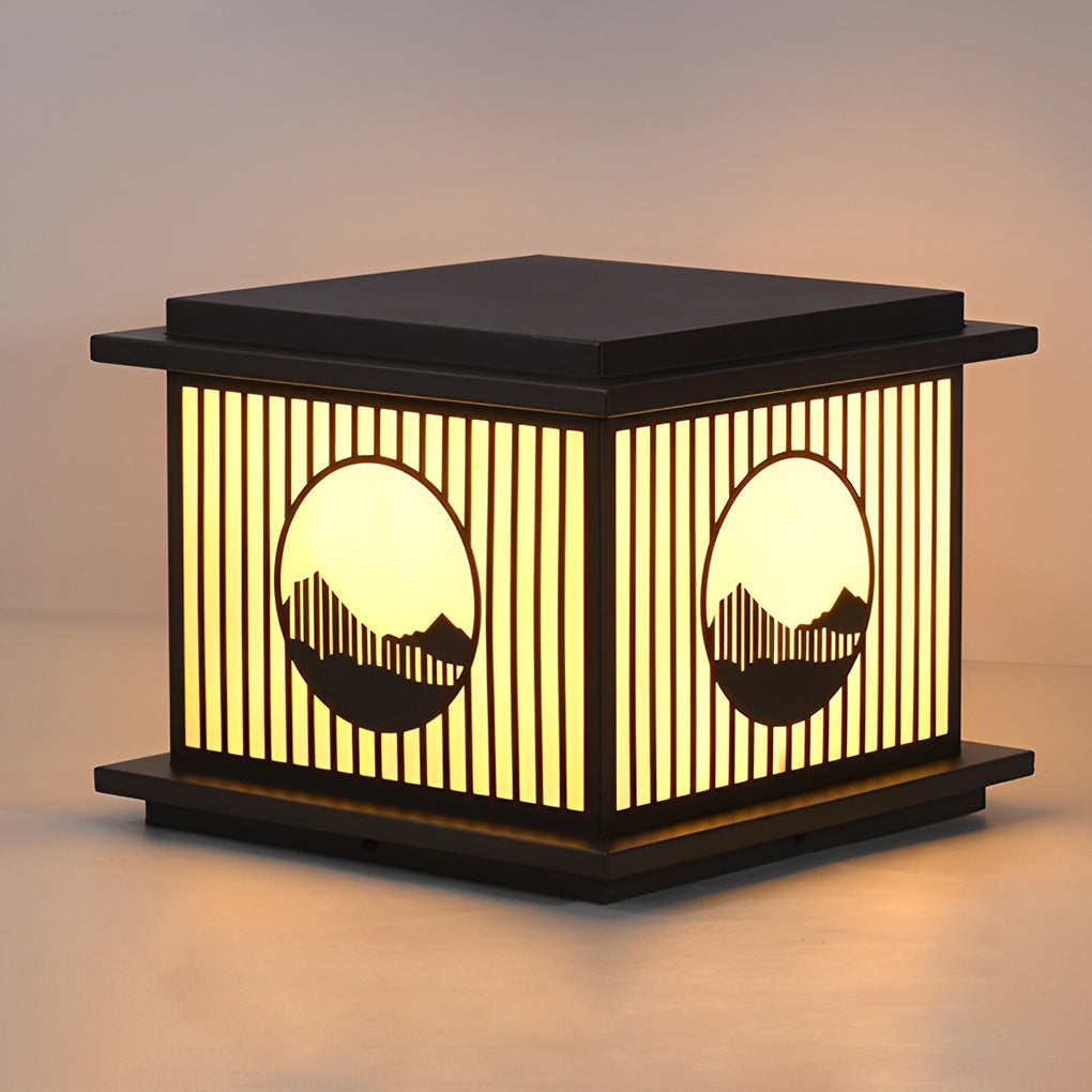 Retro Mountain Scenery LED Waterproof Black Modern Solar Pillar Lamp - Lamp Outdoor