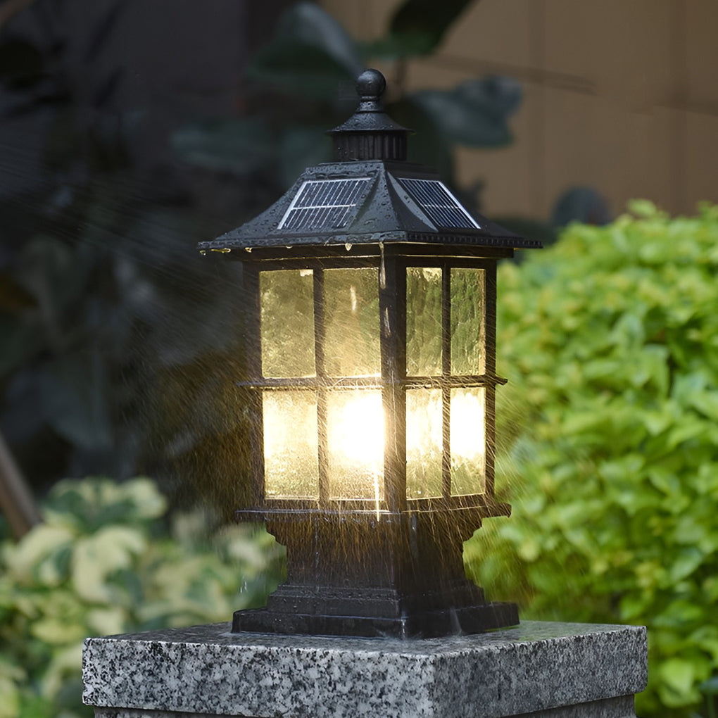Waterproof Dimming LED Black Modern Solar Post Caps Light with Remote Control - Lamp Outdoor