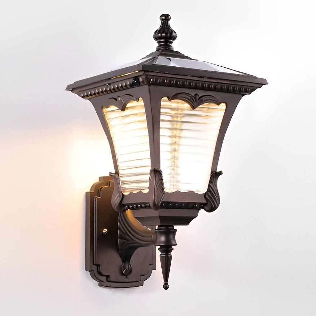 Vintage Striped Glass LED Waterproof Black Retro Solar Wall Lights - Lamp Outdoor