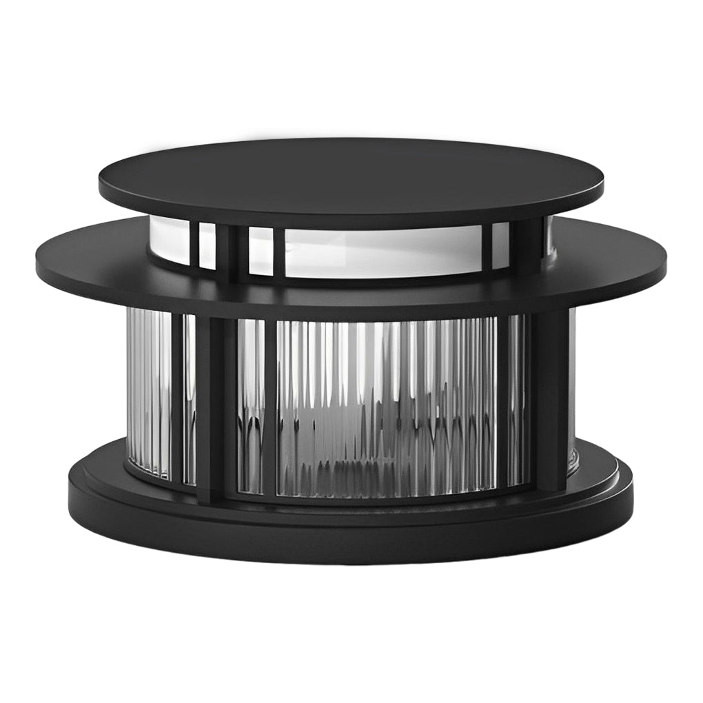 Round Waterproof Led Black Modern Solar Fence Post Lights Pillar Light - Lamp Outdoor