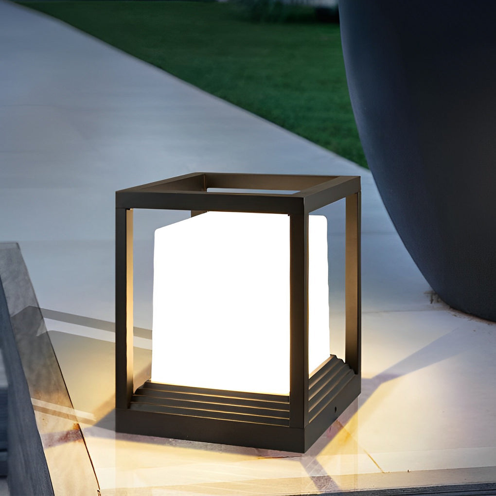 Minimalist Square Waterproof LED Black Modern Solar Fence Post Lights - Lamp Outdoor