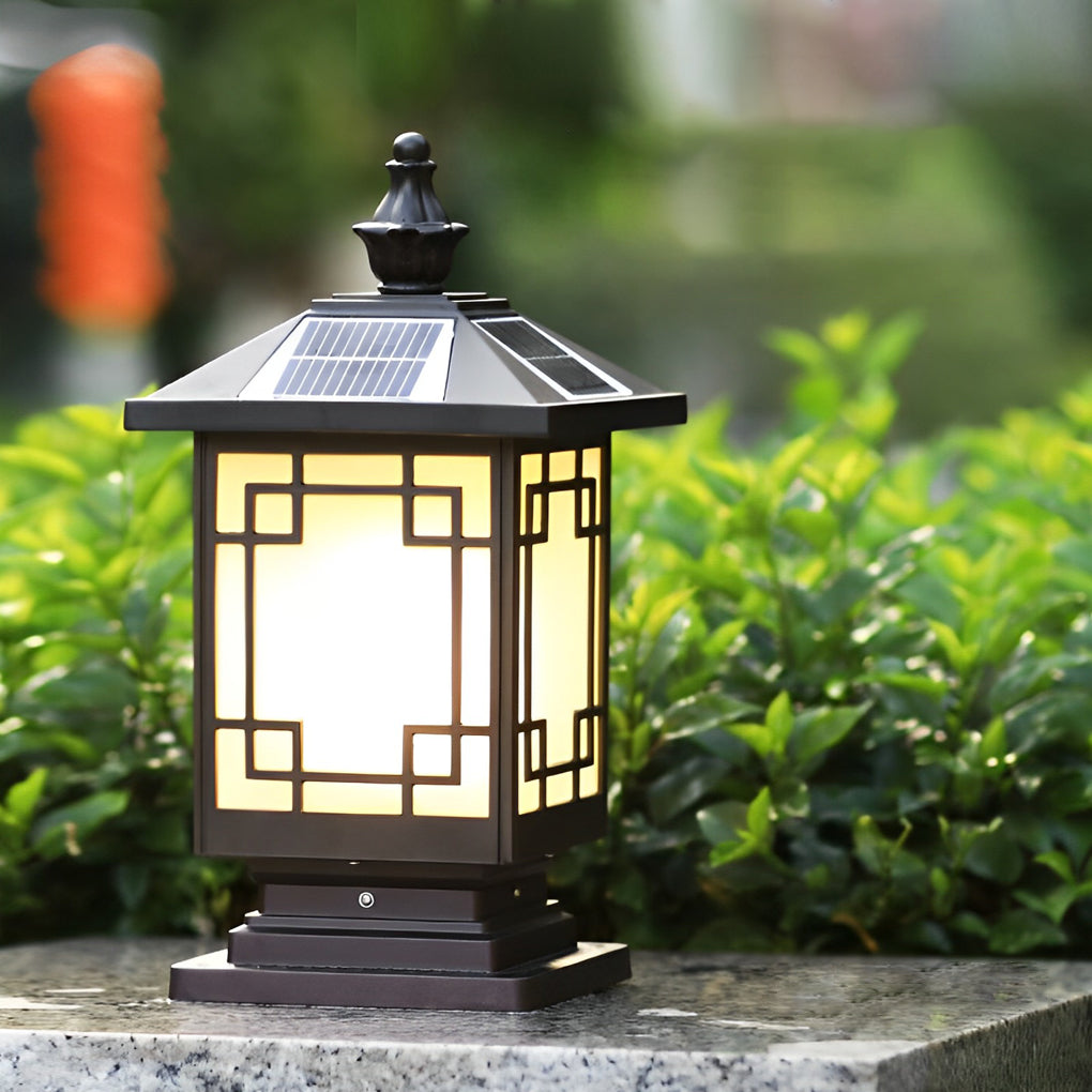 Retro Grilles Waterproof LED Intelligent Brown Solar Fence Post Lights - Lamp Outdoor