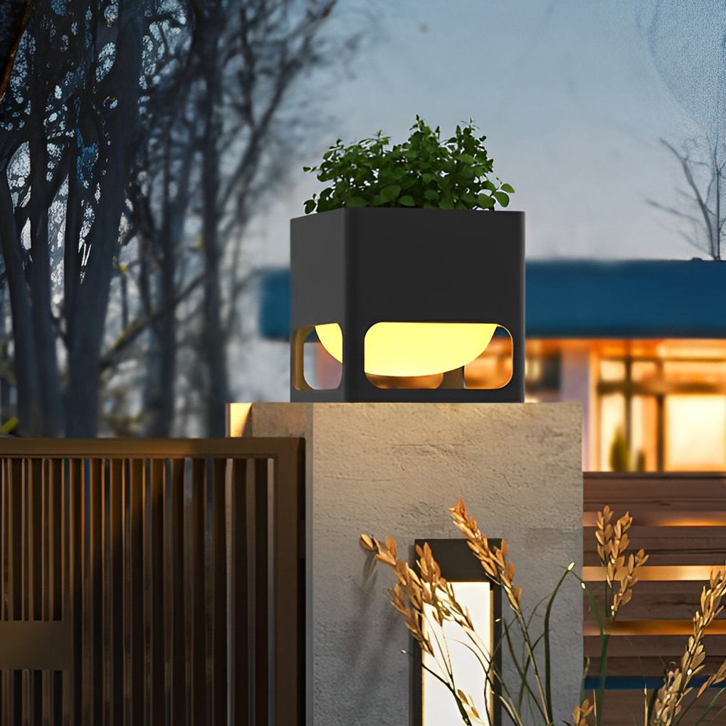 Square Waterproof Flowerpot LED Black Modern Outdoor Fence Post Lights - Lamp Outdoor