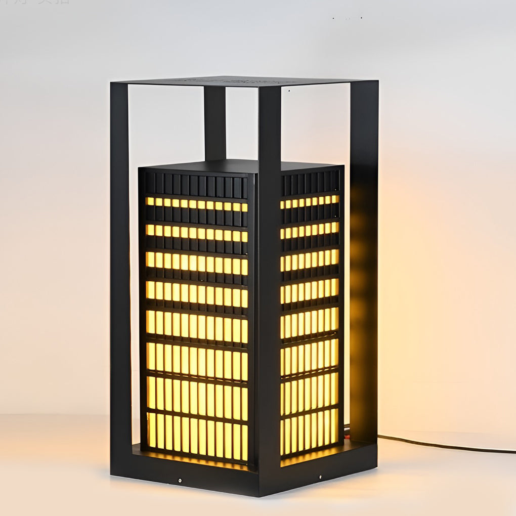 Black Industrial LED Outdoor Pathway Lantern - Building-Inspired Cuboid Design - Lamp Outdoor