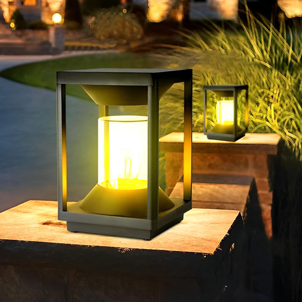 Square Minimalist Waterproof LED Black Modern Solar Fence Post Lights - Lamp Outdoor