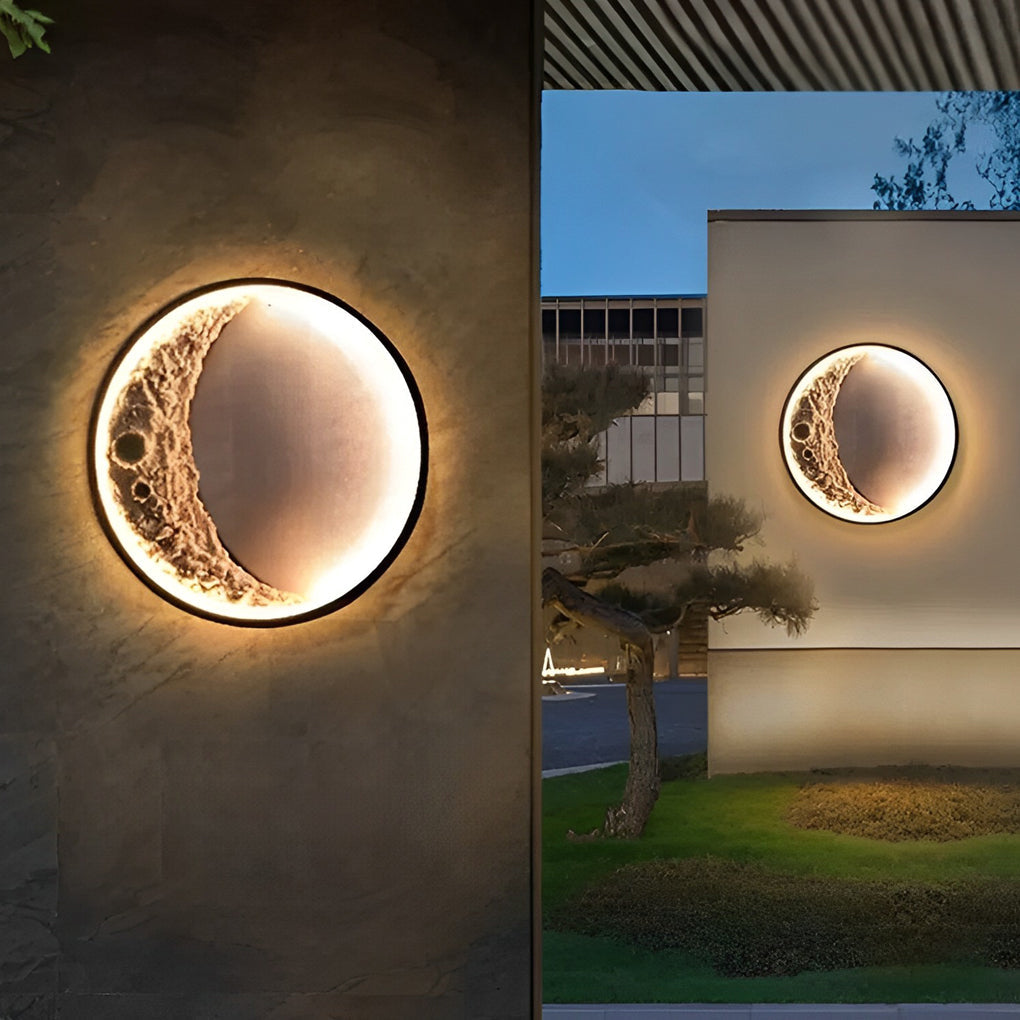 Round Resin Moon Crescent LED Hardwired Outdoor Wall Light - Lamp Outdoor