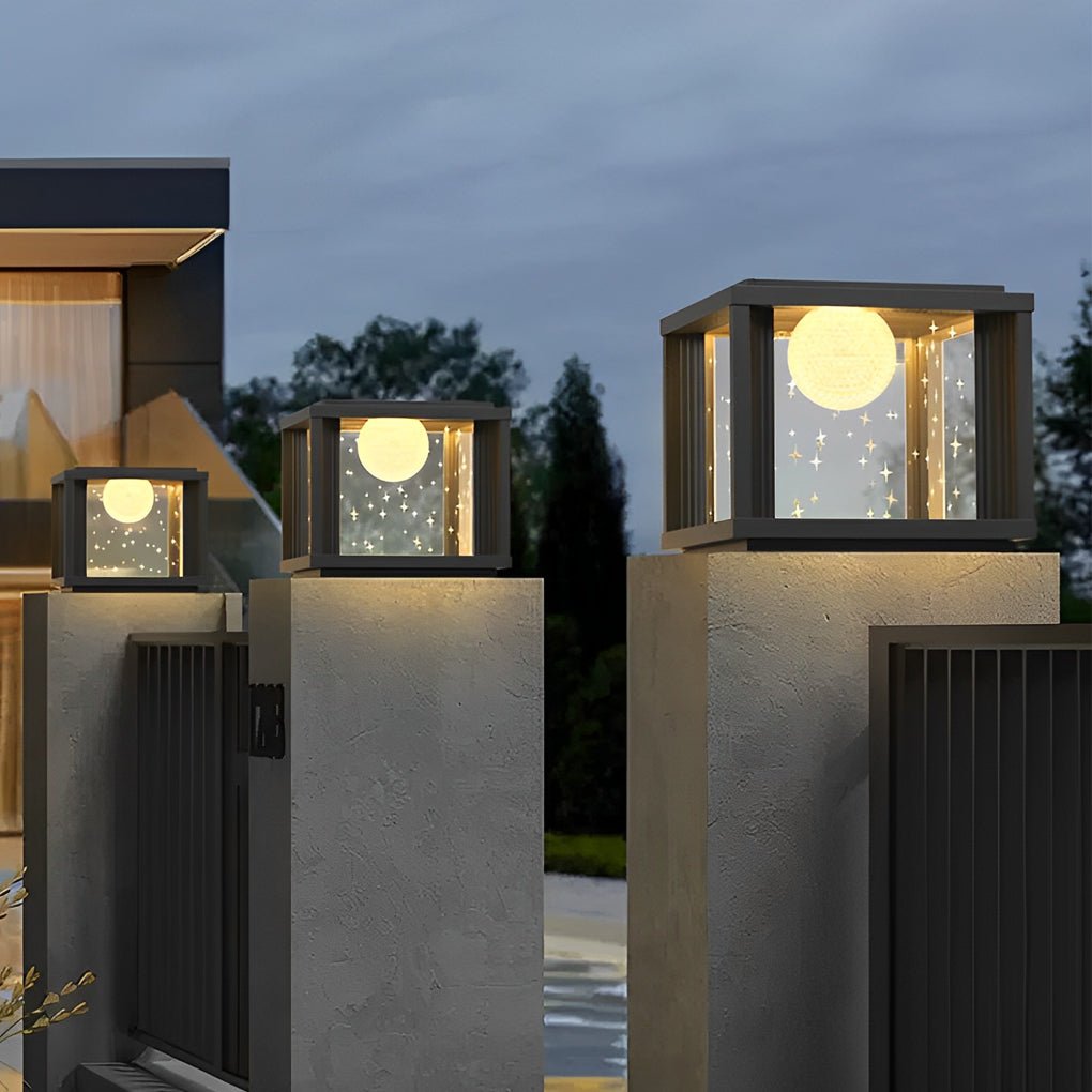 Square Crystal Glass Ball LED Waterproof Solar Lights Fence Post Lamp - Lamp Outdoor