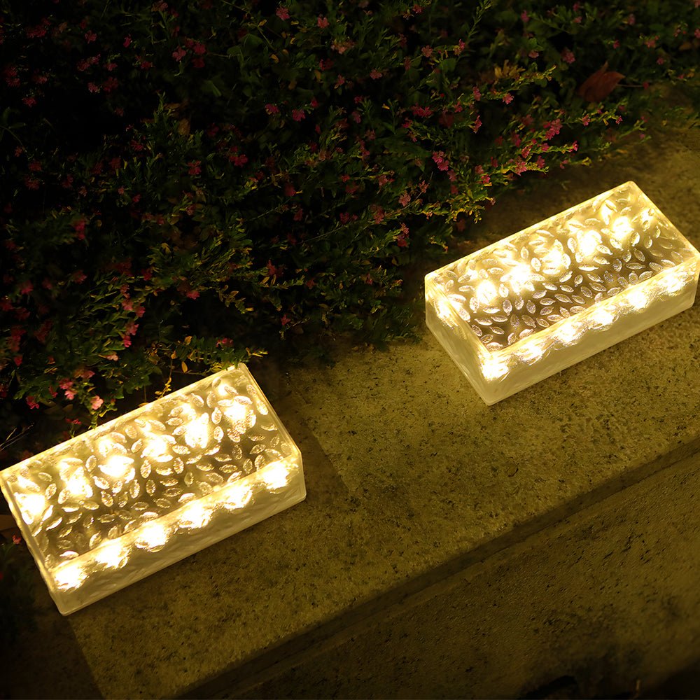 2Pcs Solar LED 10 Hours Max Brick Lights for Modern Outdoor Step Deck Ambiance - Rectangular - Lamp Outdoor