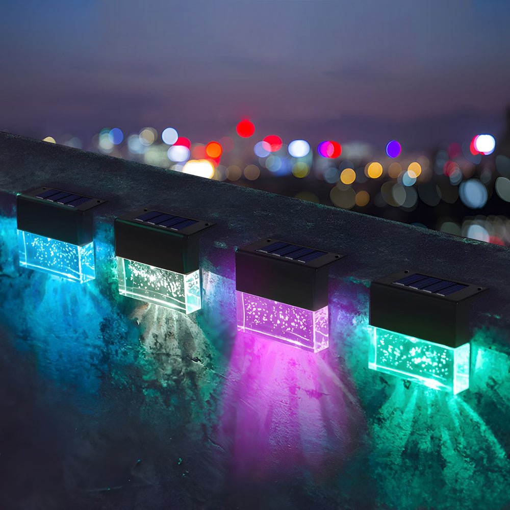 2PCS Solar Sunset Fence Lights RGB LED Outdoor Acrylic Bubbles Step Deck Light - Lamp Outdoor