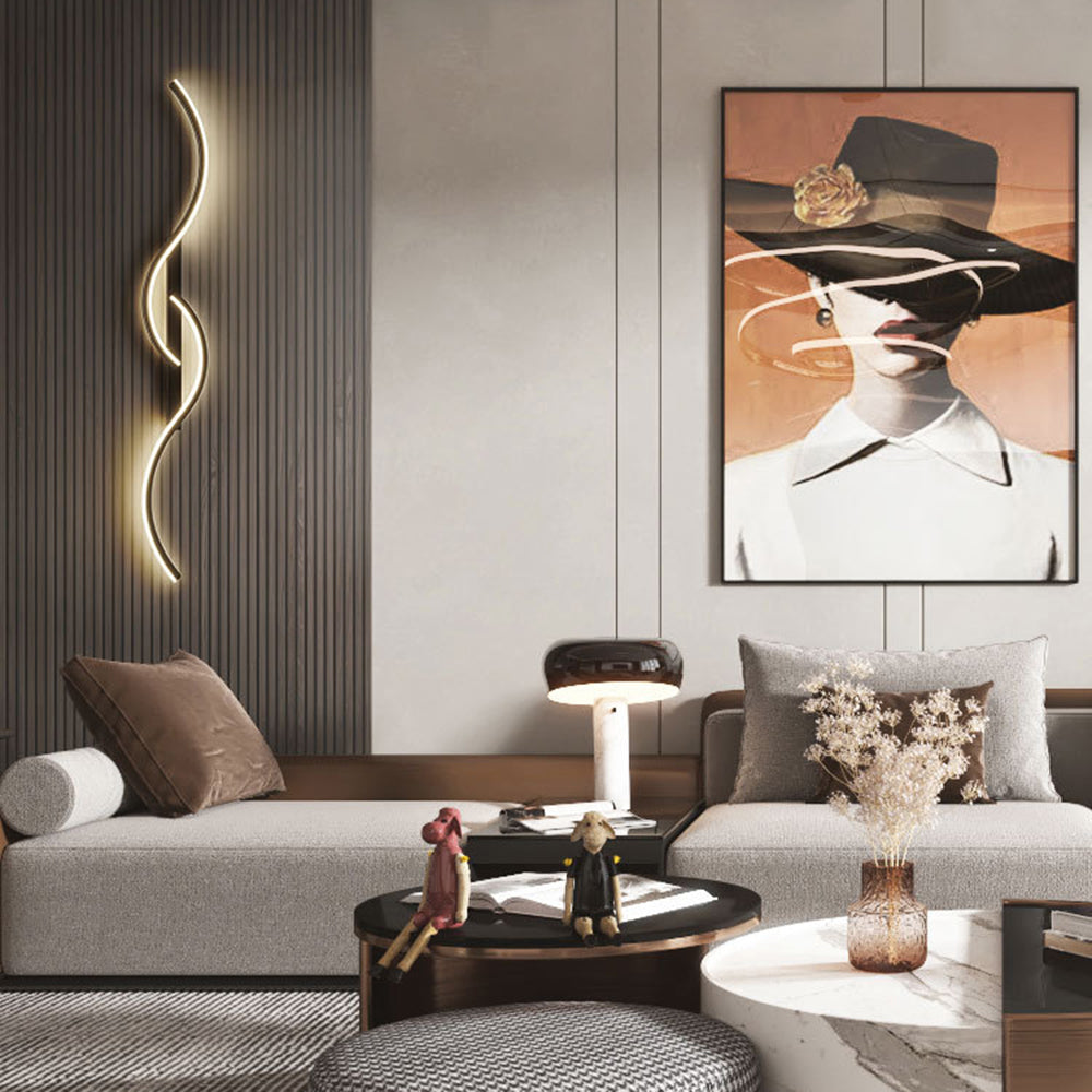 Lumor Modern Linear Wave Bedroom Wall Lamp, Black/Gold - Lamp Outdoor