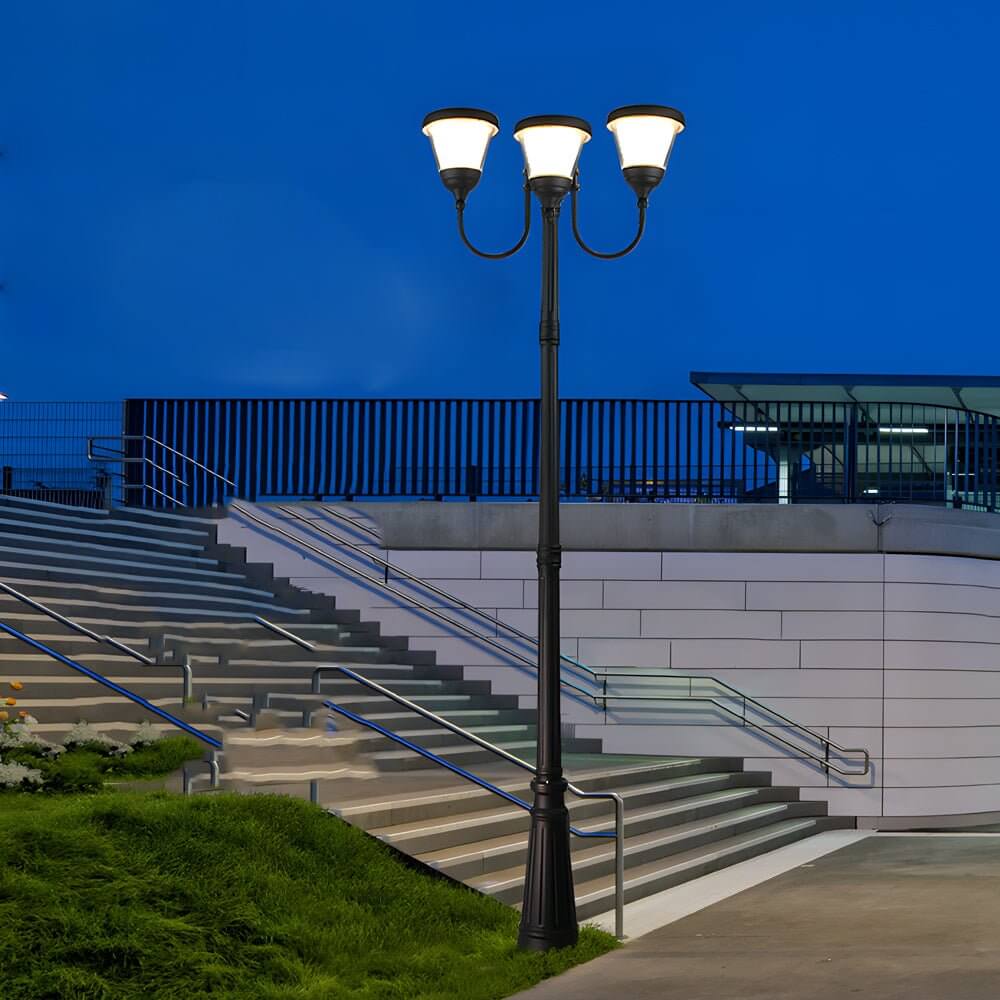 3-Light Black Finish Traditional Outdoor Street Lights with Post Top - Lamp Outdoor