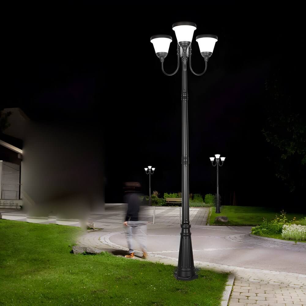 3-Light Black Finish Traditional Outdoor Street Lights with Post Top - Lamp Outdoor