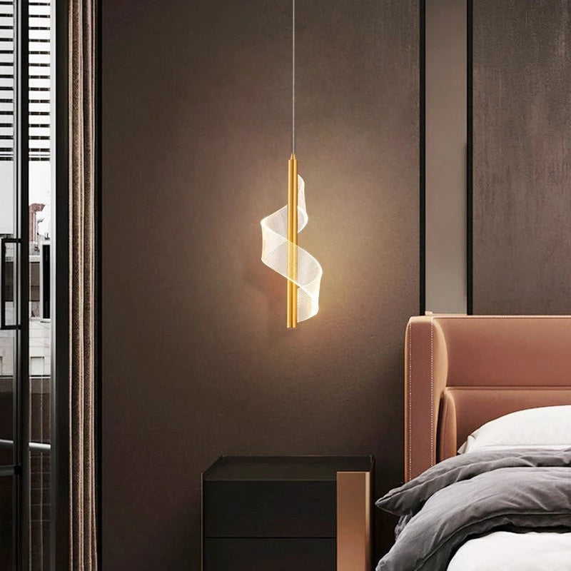 Zeva Vintage Golden Ribbon Pendant Light, Metal/Acrylic - Lamp Outdoor