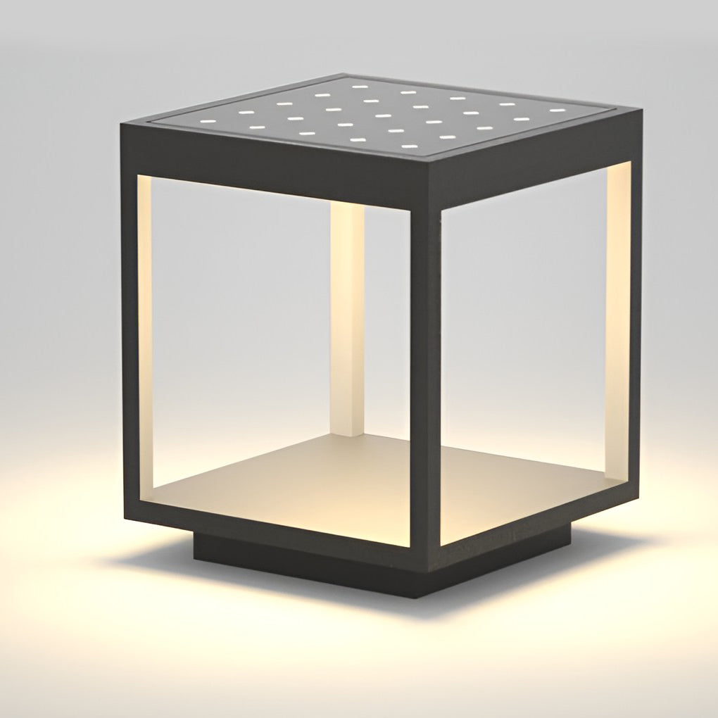 Modern Open Frame Square LED Solar Pier-Mounted Outdoor Post Light - Lamp Outdoor