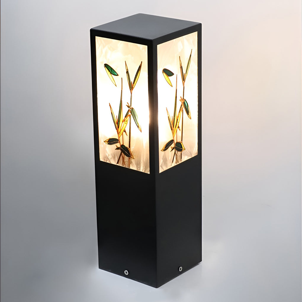 Vintage Square Solar LED Path Light Artistic Floral Landscape Bollard Lights - Lamp Outdoor