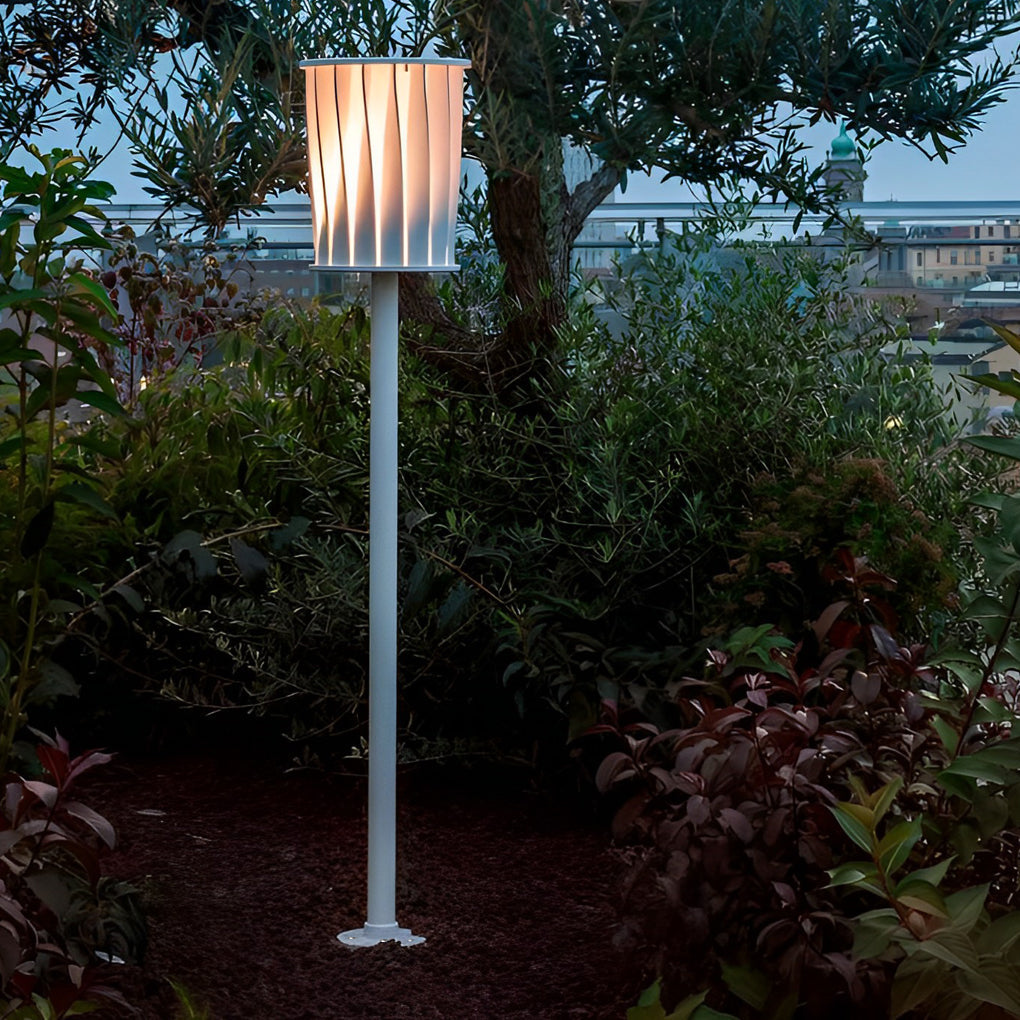 Stainless Steel Outdoor Floor Lamp with Rotating Design and Vertical Slats - Lamp Outdoor