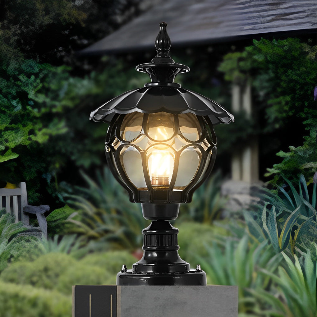 Flower Ball Cognac Glass Waterproof European Style Outdoor Pillar Lamp - Lamp Outdoor