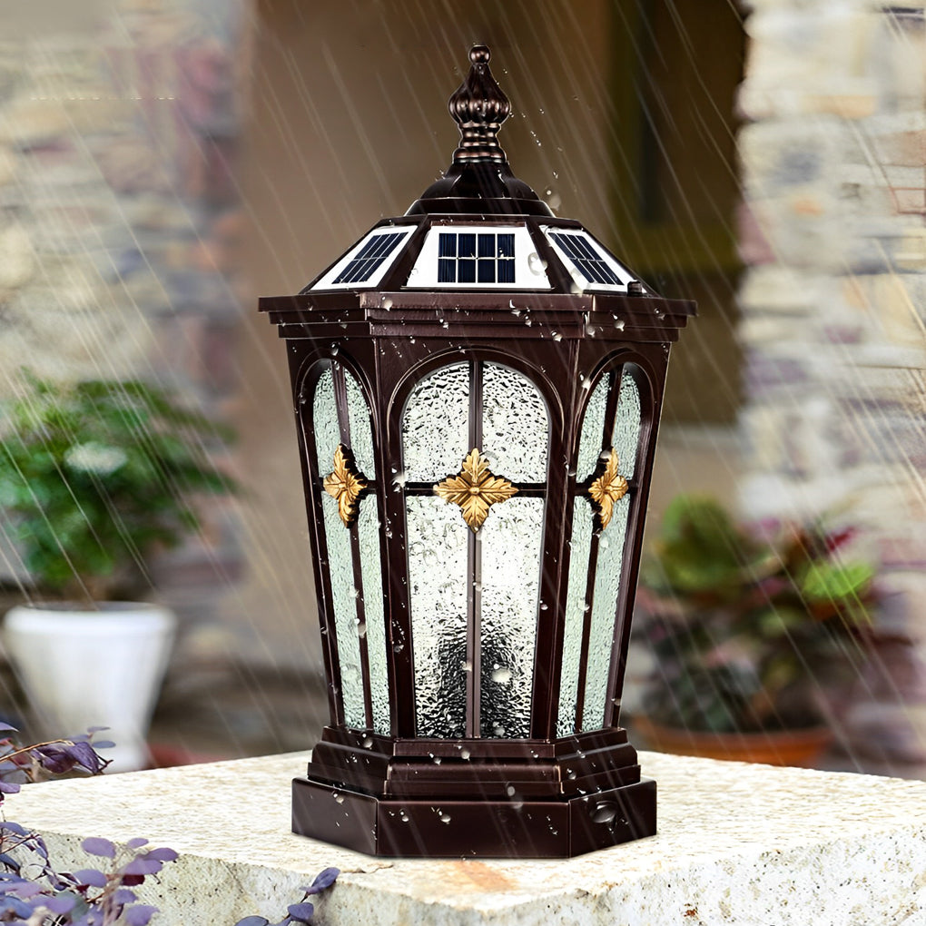 Waterproof LED Three Step Dimming European Style Solar Fence Post Lights - Lamp Outdoor