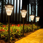 Modern Solar Post Lights Dimmable LED Garden Pathway Lamp with Ripple Lampshade - Lamp Outdoor