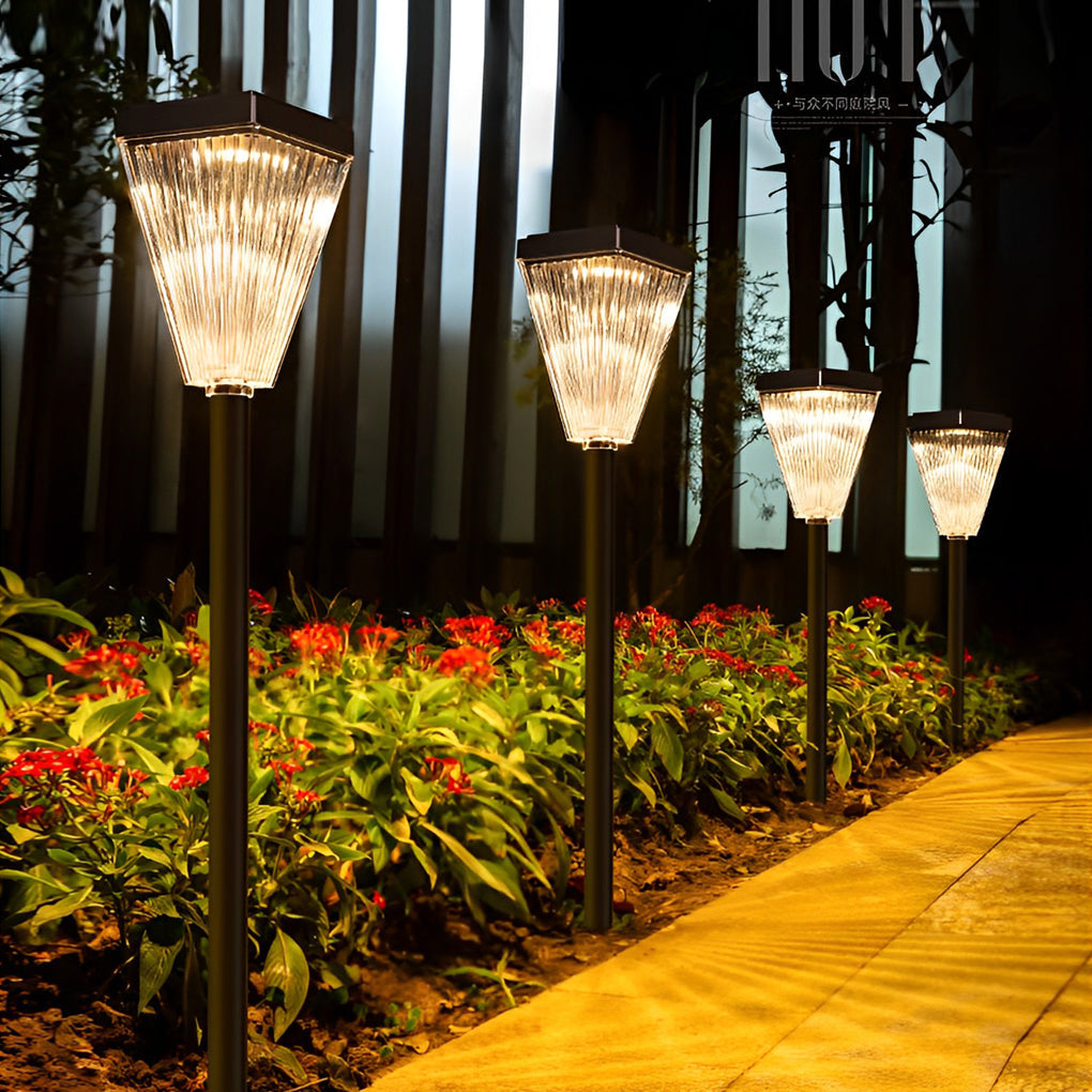 Modern Solar Post Lights Dimmable LED Garden Pathway Lamp with Ripple Lampshade - Lamp Outdoor