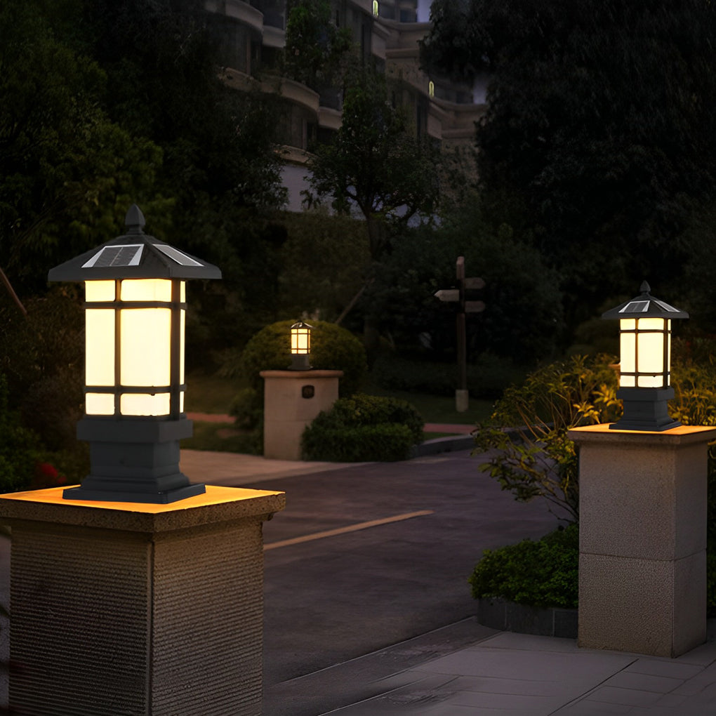 Waterproof Dimming with Remote Black Vintage Solar Fence Post Lights - Lamp Outdoor