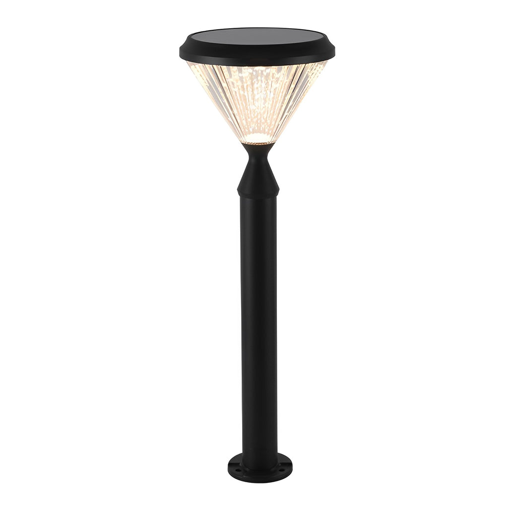 Round Solar LED Outdoor Lights in Black with Ribbed Lampshade - Lamp Outdoor
