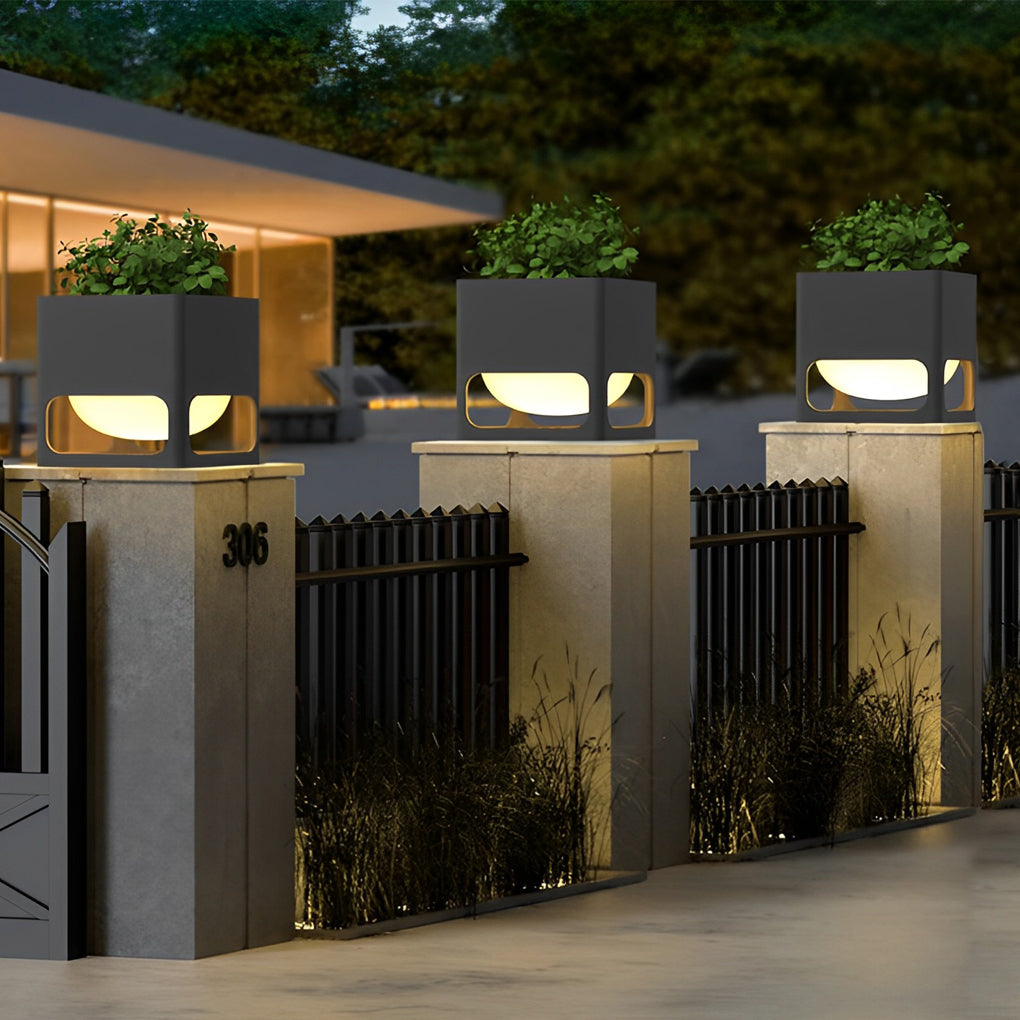 Square Waterproof Flowerpot LED Black Modern Outdoor Fence Post Lights - Lamp Outdoor
