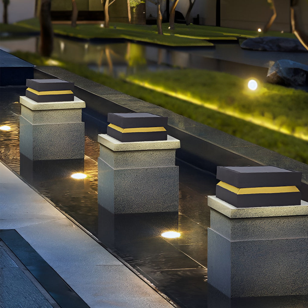 Square LED 16w Waterproof Black Modern Solar Post Caps Lights Pillar Light - Lamp Outdoor